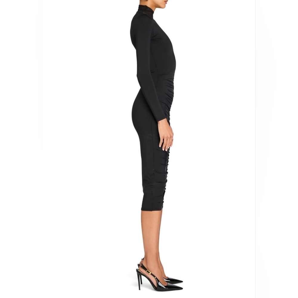 NWT $328 NWT SEROYA Priyanka Mesh V Cut Midi Black - Picture 3 of 4